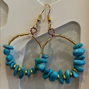 Turquoise color stones in Copper Wire Hoop Earrings